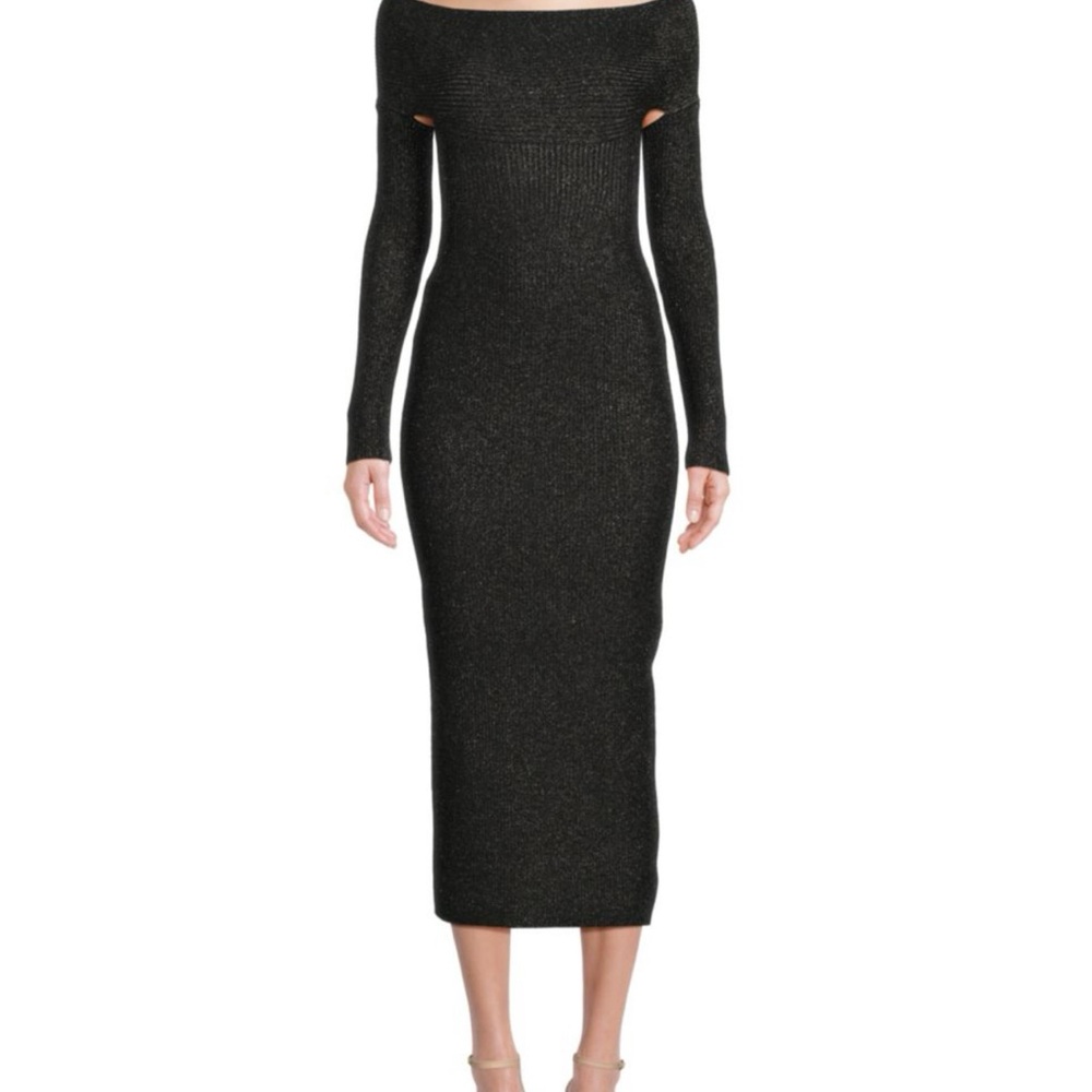 KHAITE Black Long Sleeve Off-Shoulder Dress